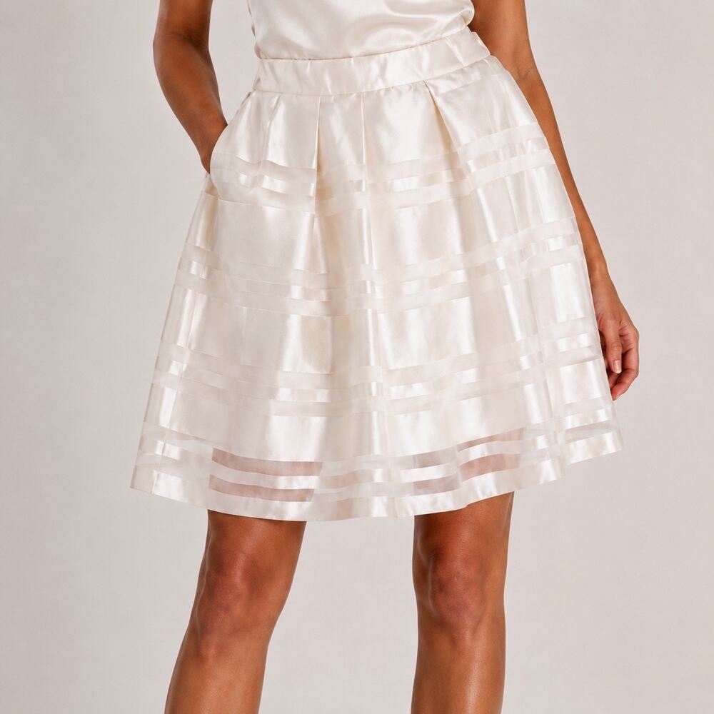 NWT Aidan Mattox White Organza Stripe Pleated A-Line Skirt Women's Sz 4 Party